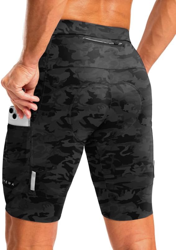 Bikewa Men's Bike Shorts 4D Padded Cycling Shorts for Men Road Riding Biking Bicycle Zipper Pockets