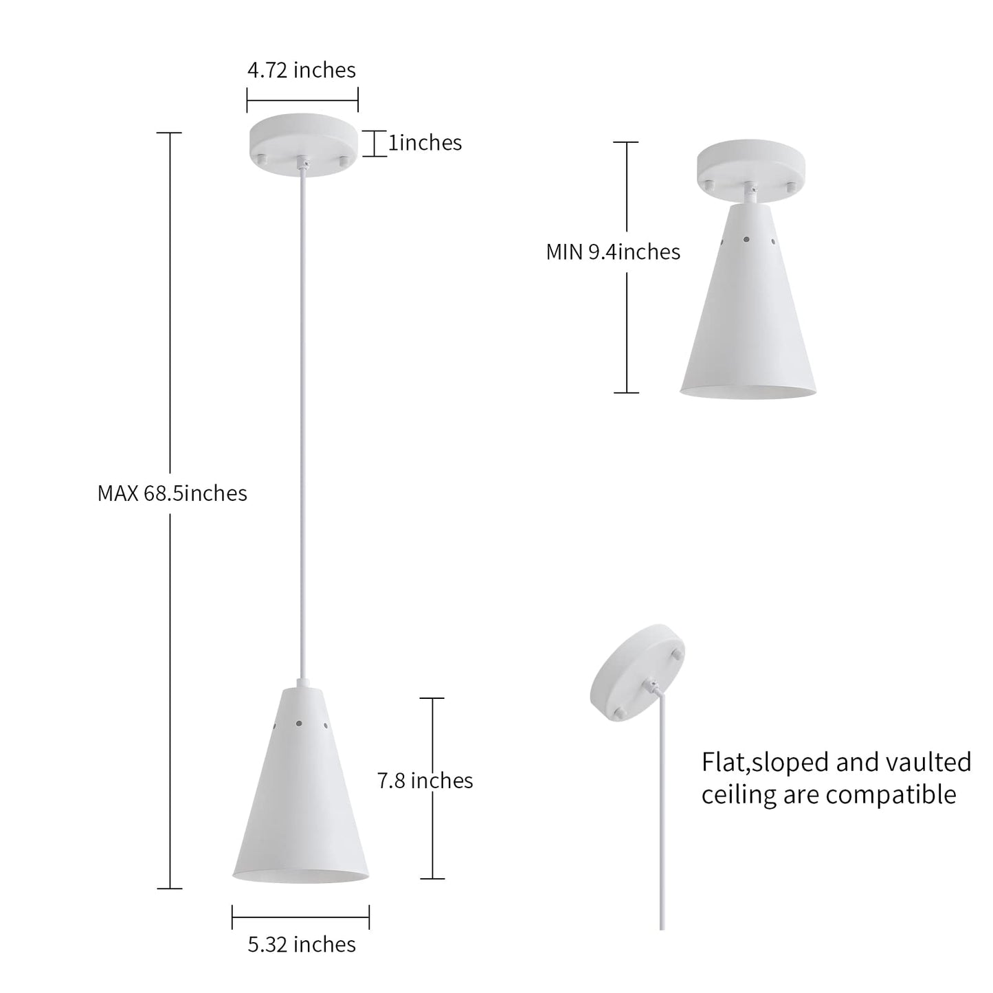 Dijiahua White Pendant Lights 3 Pack, Modern Metal Chandeliers, Adjustable Cord, Farmhouse Style For Kitchen Island & Dining Room