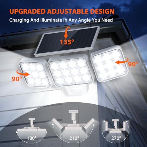 WdtPro Solar Lights Outdoor Motion Sensor, 3500LM Bright Solar Flood Lights Outdoor, Adjustable & Upgrade Glass Panel, Wir...