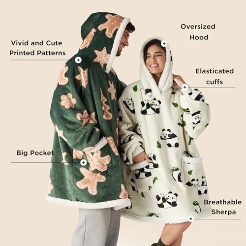 Bedsure Wearable Blanket Hoodie, Sherpa Hooded Blanket Printed for Adult & Kids as Gifts for Women, Mom Gifts Sherpa Hoodi...