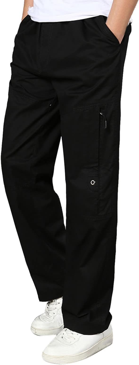 Men Plus Size Cargo Pants Casual Elastic Waisted Trendy Comfort Pants Lightweight Cotton Outdoor Hiking Straight Leg Trousers