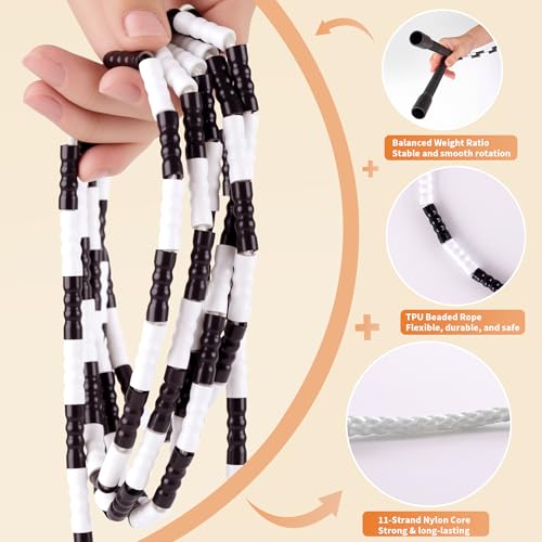 YUEDONG Adjustable Soft Beaded Jump Rope Recommended by World Champion Luke Boon for Adults Children - Tangle-Free Skippin...