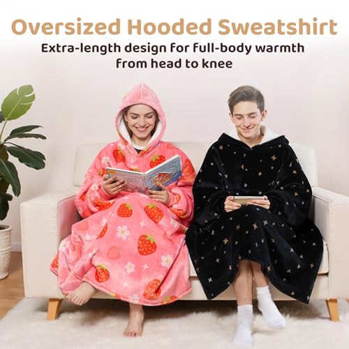 Mewaii Wearable Blanket Hoodie for Adults, Warm Sherpa & Soft Flannel Long Sweatshirt with Giant Pocket, Cozy Gifts for Women