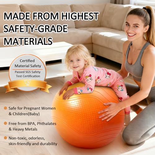 Gruper Yoga Ball, Multiple Sizes Non Slip Exercise Ball for Workout, Birthing, Balance, Stability, Pregnancy, 2200LB Capac...