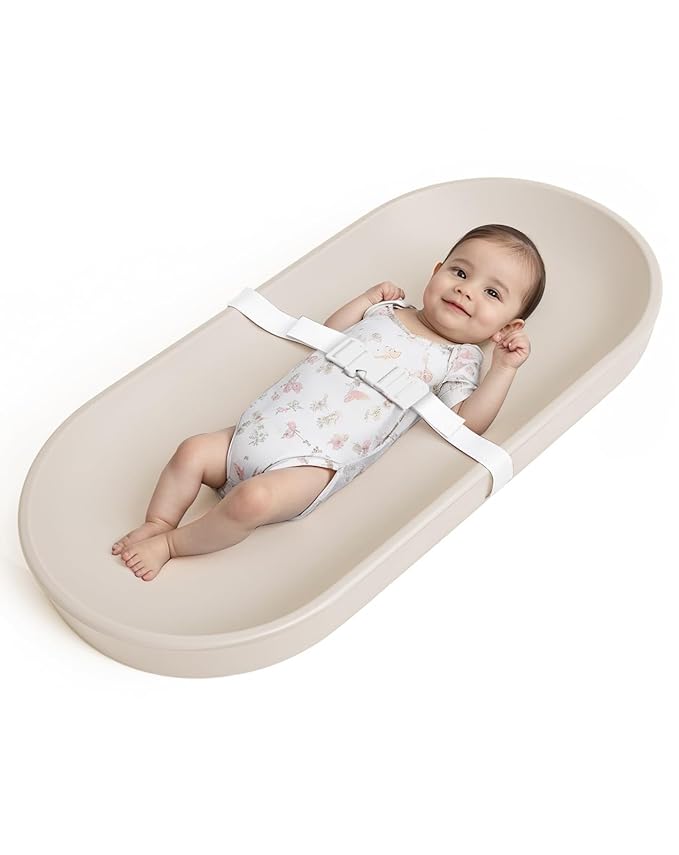 COMOMY Baby Changing Pad for Dresser - Wipeable Changing Pad with Restraining Belt, Waterproof, Soft, Lightweight and Portable, Easy to Clean for On The Go Diaper Change, Oatmeal-Colored