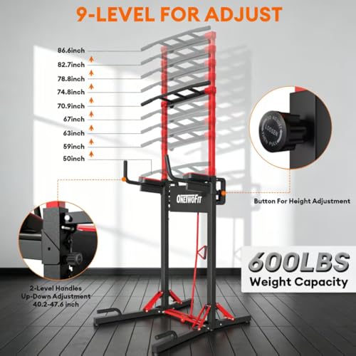 ONETWOFIT Foldable Power Tower Pull Up Bar Station, Multi-Function Adjustable Height Pull Up Dip Station for Gym Workout, ...
