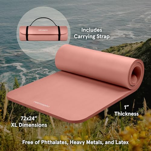 Retrospec Solana Yoga Mat 1" Thick w/Nylon Strap for Men & Women - Non Slip Exercise Mat for Home Yoga, Pilates, Stretchin...