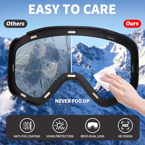 VCOROS Magnetic Ski Goggles UV400 Protection Snow Snowboard Goggles OTG Anti-Fog Goggles For Snowmobile Skiing Skating