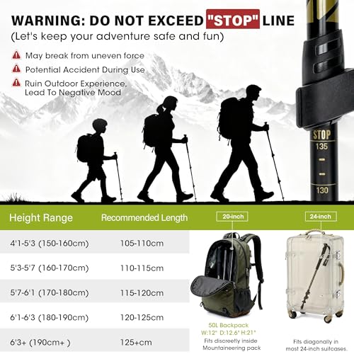 Alocs Lightweight Walking Stick - 7075 Aluminum Hiking Stick - Collapsible Trekking Hiking Pole with Flip Locks and EVA Gr...