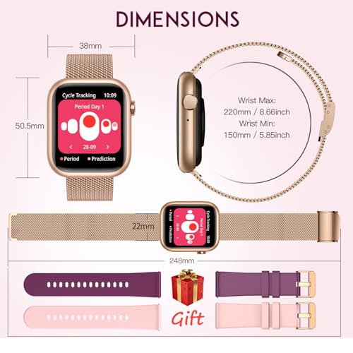 Smartwatch Women Fitness Tracker Watch: Gold Smart Watches for Women Make Answer Bluetooth Call Android Phones iPhone Comp...