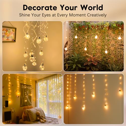 Minetom 200 LED Curtain Fairy Lights - 9.8 FT Wishing Ball Window Hanging Lights with Remote, USB Powered Waterproof for C...