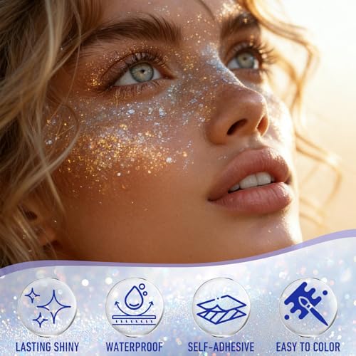 LYNEMOGA Body Glitter Stick, Mermaid Face Body Glitter Stick for Women Girls, Chunky Sequins Hair Glitter Gel Makeup for L...