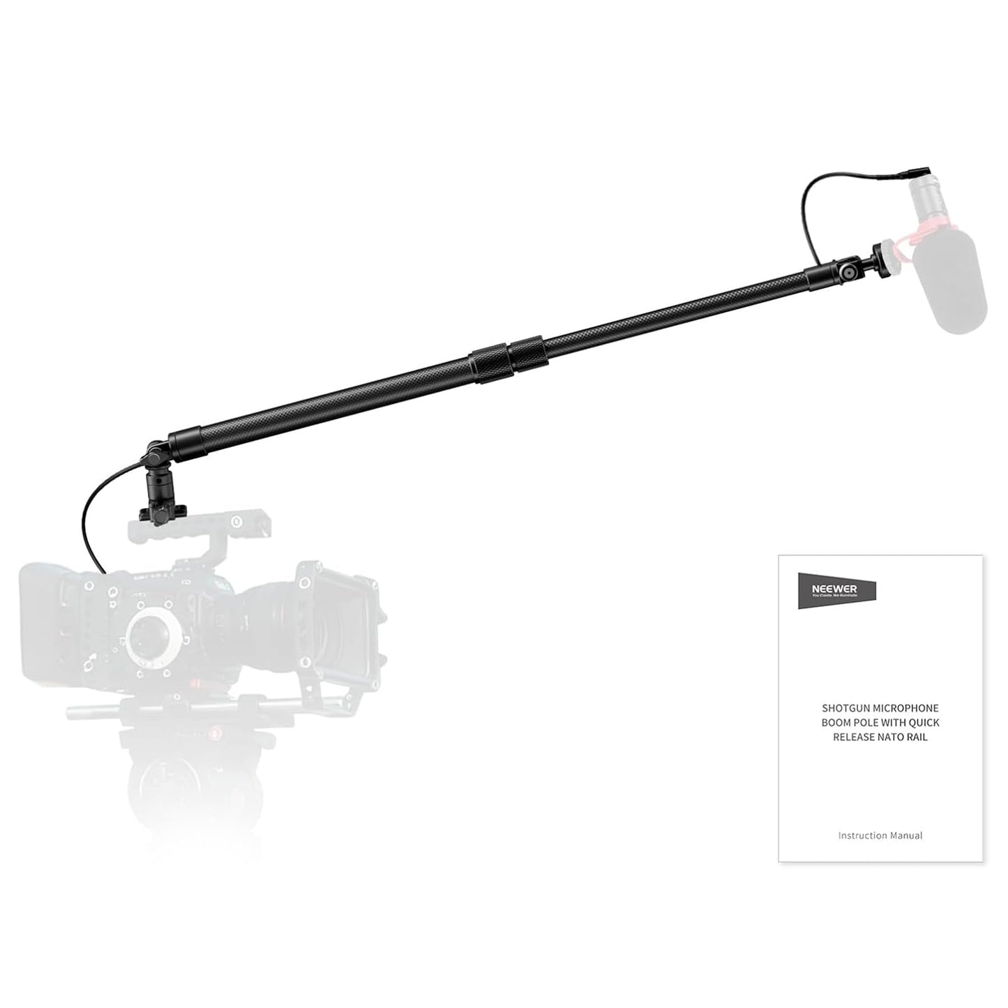 NEEWER Carbon Fiber Microphone Boom Pole, 44-92cm Extendable, Built In 3.5mm TRS Male to Female Cable, NATO Nail, Cold Shoe Moun