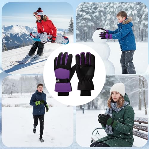 XiuGlimpse Ski Gloves, Valentines Day Gifts Waterproof & Breathable Snowboard Mittens for Boys & Girls, Winter Warm Gloves