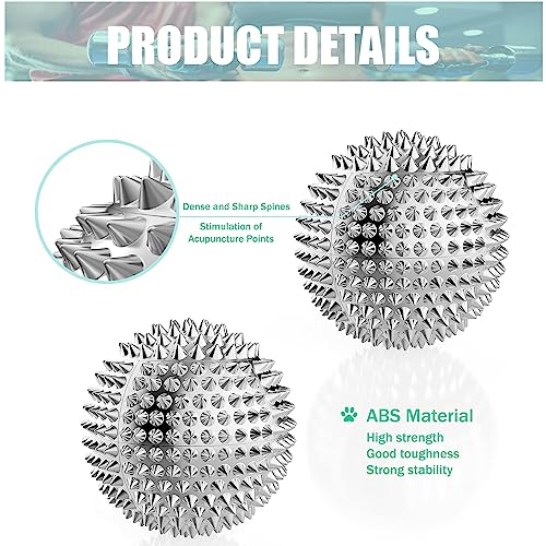 GRUNIL Spiky Massage Ball, Magnetic Balls, Hand Massage Ball Silver Ball 1 Pair, Hand Acupuncture Ball Massage for Adult a...
