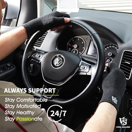 VITAL SALVEO Fingerless Recovery Gloves Stretchy Hands Office Unisex Half Finger Typing Texting Circulation Gloves (Pair)