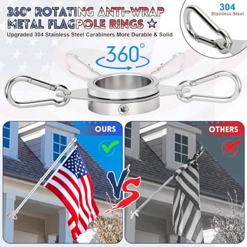 REERON Flag Pole for House, 6 FT Stainless Steel Spinning Flag Pole Kit, 1" Rustproof Porch Flagpole with 360° Tangle Free...