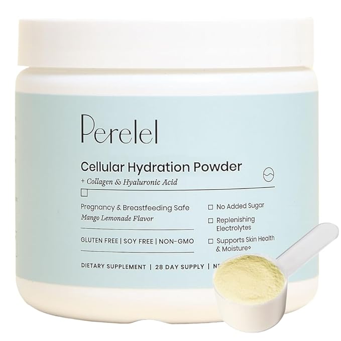 Perelel Hydration Powder, Electrolyte Supplement with Collagen & Hyaluronic Acid, Mango Lemonade Flavor, Soy & Gluten Fre...