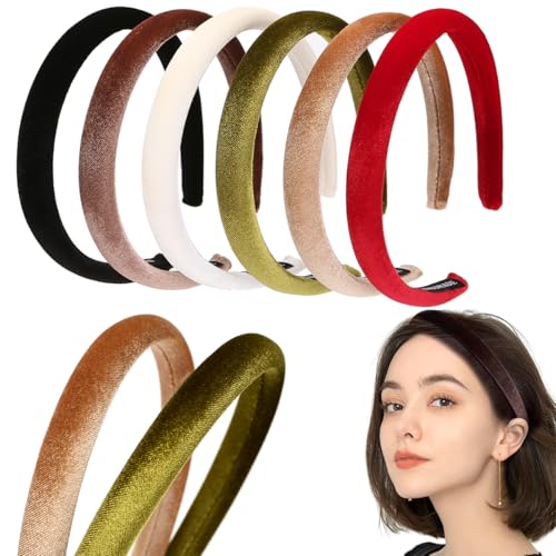 NARUNING 6Pcs Velvet Headbands Women's Hair Head Bands Padded Headbands 1.7cm Solid Color Hairband Fashion Headwear, Girls...