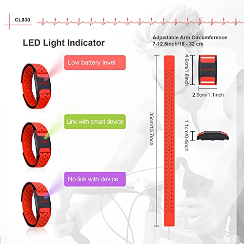 FITCENT Heart Rate Monitor Armband, Bluetooth ANT+ Optical Heart Rate Sensor Arm Band, Rechargeable Fitness Tracker for Pe...