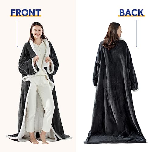 Sealy Electric Blanket Wearable with Foot Pocket, Electric Snuggle Blanket with Sleeves, Flannel & Sherpa Heating Throw wi...