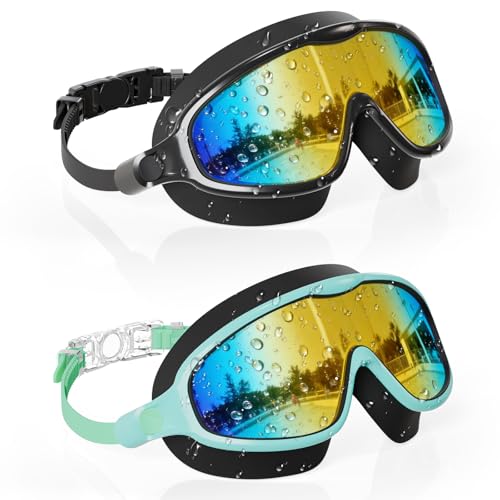 Aegend Swim Goggles for Kids Youth 3-14 - 2 Pack Wide Frame Anti-Fog Anti-UV Clear Vision Goggles for Swimming