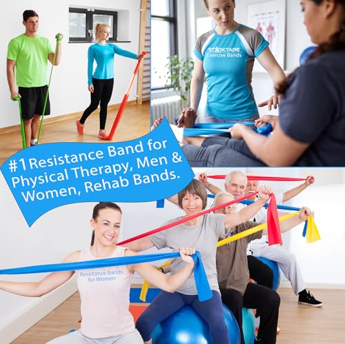 Starktape Resistance Bands Set. 3 or 5 Pack Non-Latex Physical Therapy, Professional Elastic Band. Perfect for Home Exerci...