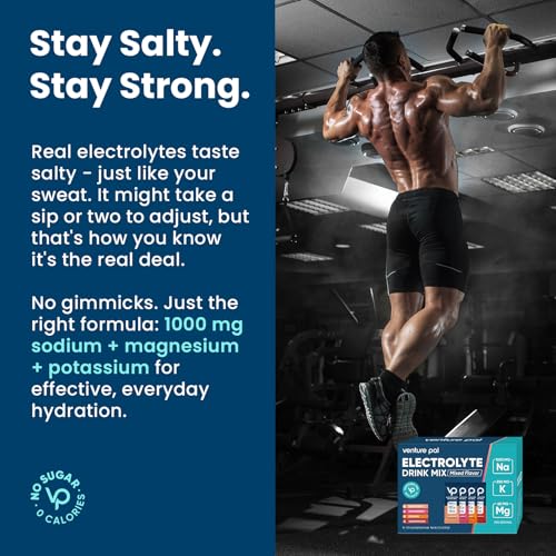 Venture Pal High Sodium Sugar Free Electrolytes Powder Packet - Hydration Packets with Vitamin, Sodium & Potassium | Zero ...