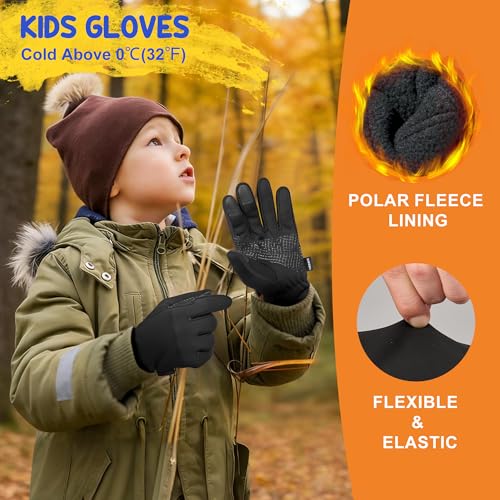 Sukeen Kids Winter Gloves, Soft Warm Touchscreen Anti-Slip Gloves for Kids Boys Girls Cycling Running Sports Outdoor