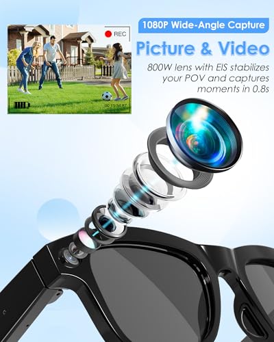 4-in-1 AI Smart Glasses, 800W HD Camera Glasses, 1080P Video Recording Sunglasses, Built-in ChatGPT AI Voice Assistant, Re...