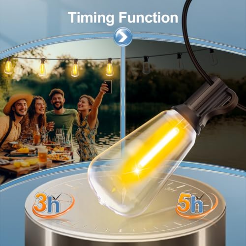 Outdoor String LED Patio Lights - 100Ft 30M Outside Waterproof Light with Remote Dimmable ST38 Shatterproof Bulb Connectab...