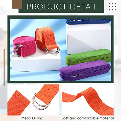 10 Pcs Yoga Strap 8ft Yoga Stretching Exercise Band Stretching Belt with Adjustable Metal D Ring Buckle Loop for Pilates, ...