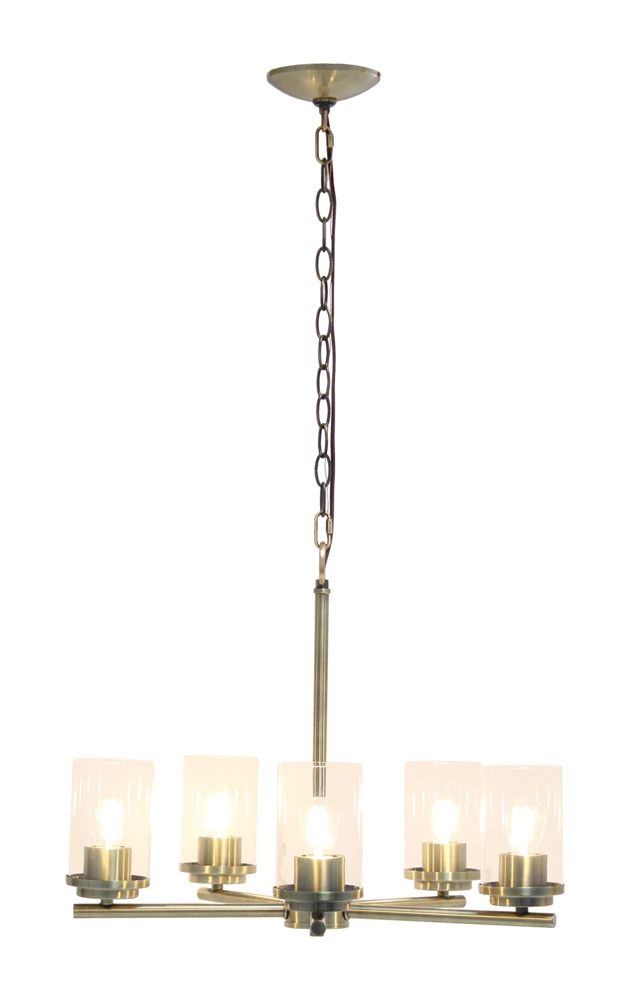 Elegant Designs 5-Light Pendant Chandelier, Antique Brass, 20.5in x 20.5in x 64in, Glass, Model PT1019-ABS, Vintage Industrial Style