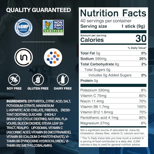 ZestLytes Salty Fruit Flavor Sugar Free Electrolyte Hydration Packets, 40 Sticks Electrolyte Powder Drink Mix, Liquid Dail...