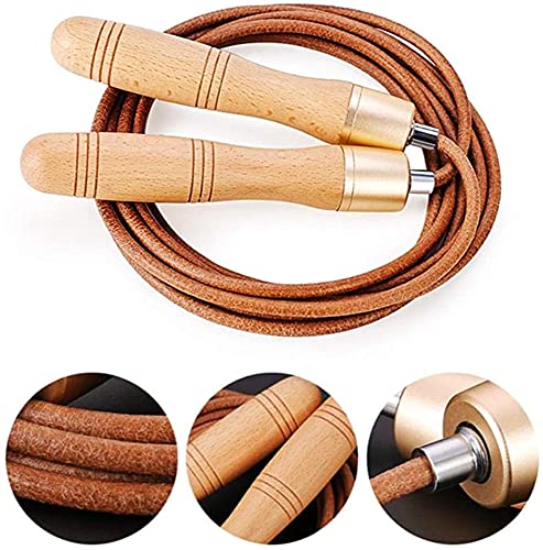 Adjustable Leather Skipping Rope, Pure Wooden Handle and Swivel Bearing Design, Suitable for Fitness Venues and Home Fitne...