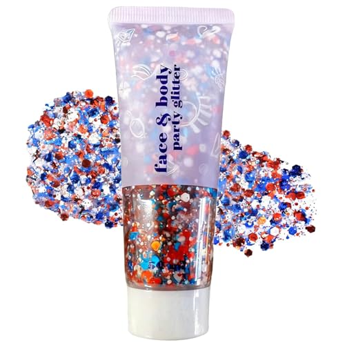 Red White and Blue Body Glitter,Patriotic Pride Hair Glitter for Kids,4th of July Accessories Outfits for Women Face Glitt...