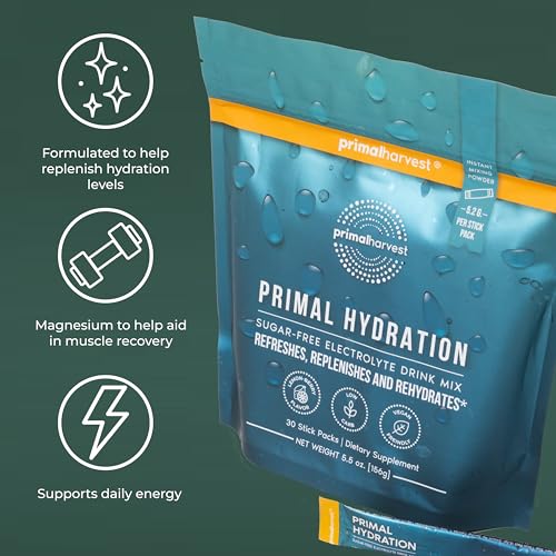 Primal Harvest Electrolytes Powder Packets Primal Hydration, Easy Open Packets, Energy Drink Mix (Lemon Berry, 30 Packs) (...