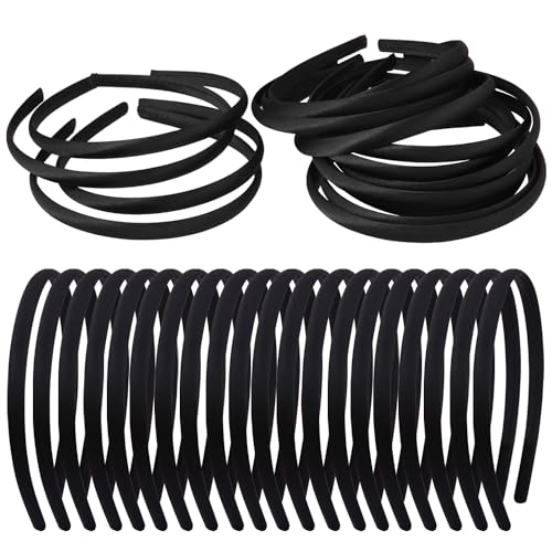 Zifengcer 20 PCS Black Satin Covered Headbands for Girls Women Christmas Plain DIY Craft Head bands Plastic Thin Headband ...