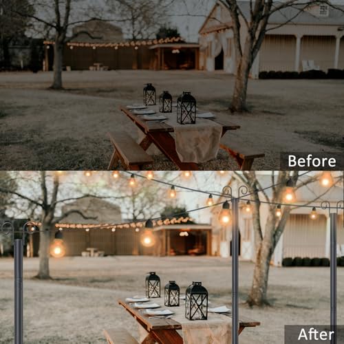 String Light Poles for Outside Deck 2 Pack 8FTHeavy Duty Metal Garden Outdoor Light Poles for Solar String Light Bulbs Han...