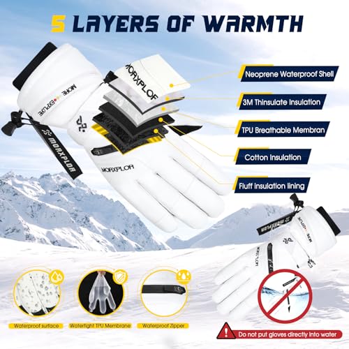 MORXPLOR Winter Ski Snow Gloves Men Women,Windproof Touchscreen Snowboard 3M Thinsulate Insulated Warm Winter Snowmobile G...