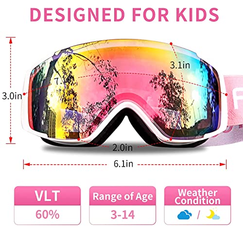 Freela Kids Ski Snowboard Goggles for Toddler(3-14) Youth Anti Fog Anti UV Goggles Girls Boys Snow Skiing Equipment