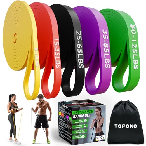 TOPOKO Resistance Bands Set of 5 – Pull Up Assistance Bands for Men & Women, Heavy Duty Workout Bands for Exercise, Streng...