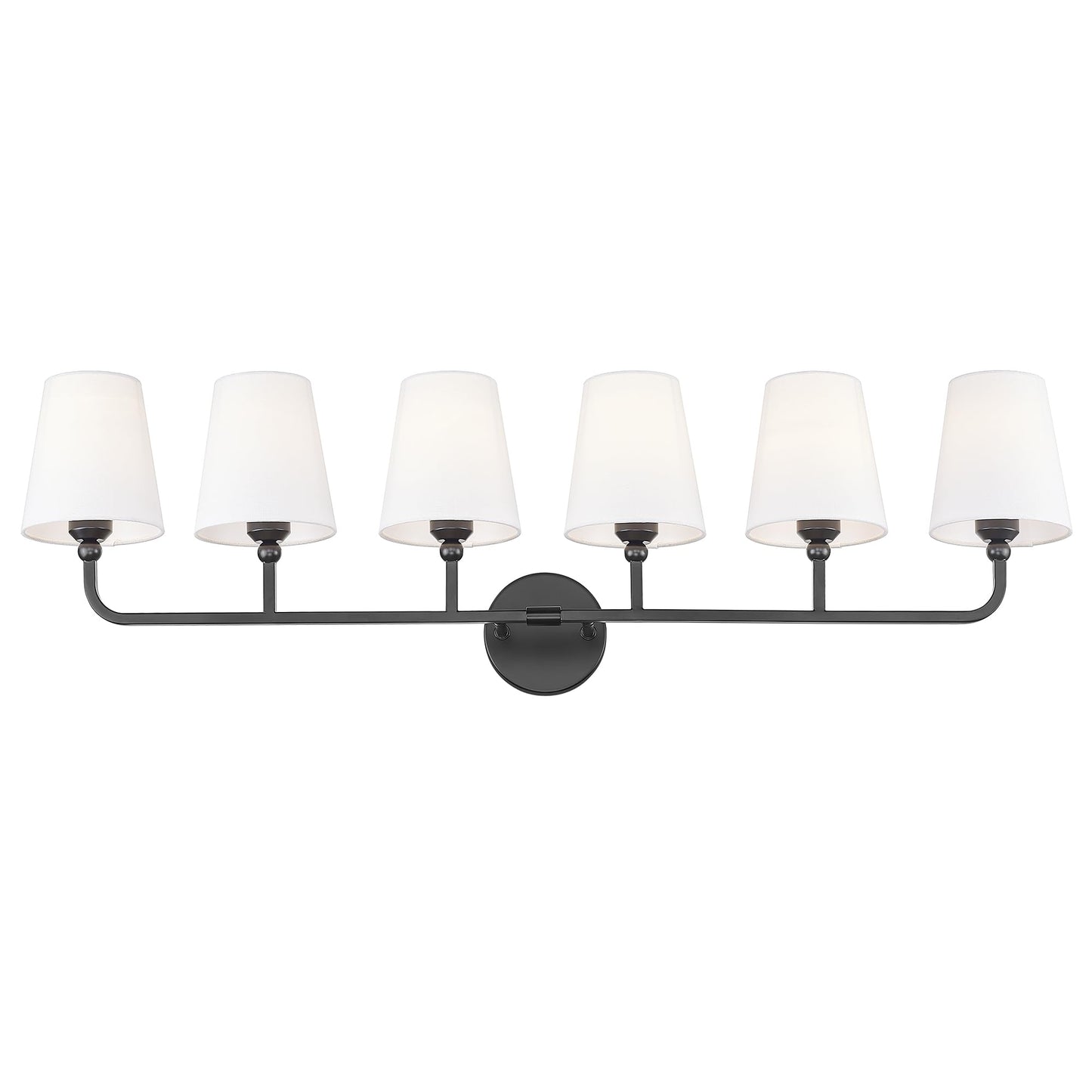 Metwet Bathroom Light Fixtures  42 Inch Matte Black Vanity Lights With Flared White Fabric Shade  6-Light Wall Sconce  Modern Sconces Wall Lighting For Hallway Bedroom  Vl837-Mb-6