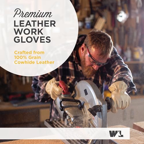 Wells Lamont Leather Work Gloves for Men – Grain Cowhide, Reinforced Palm – Ideal for Construction, Farming, Ranching – Er...