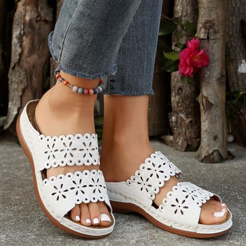 JEUROT Walking Sandals for Women Open Toe Slip On Wedge Slides Arch Support Orthopedic Sandal Memory Foam Platform Shoes
