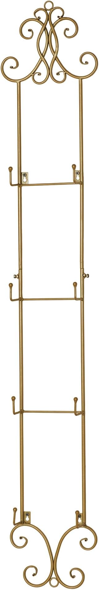 Kanya Gold Four Plate Wall Mount Rack | Four Plate Holder | Plate Display Easel Decor | Openwork Scrolls | Traditional Classic Metal Plate Racks | Square or Round Plates | Kitchen | Dining Room