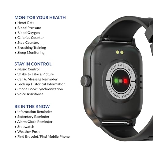 Supersonic SC-181SW 2-inch Touch Screen Smartwatch with Heart Rate Monitor, Blood Pressure, Oxygen Levels, Calories, Step...