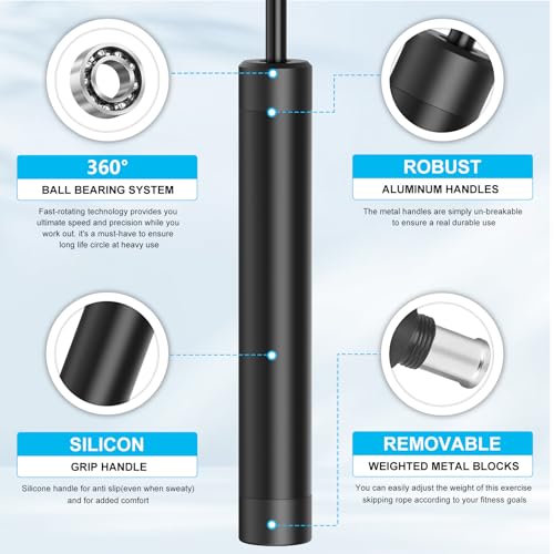 CRHOEIQ Jump Rope for Fitness, Removable Weighted Skipping Rope for Women Men, Speed 6MM PVC Jumping Rope, Tangle-Free Adj...