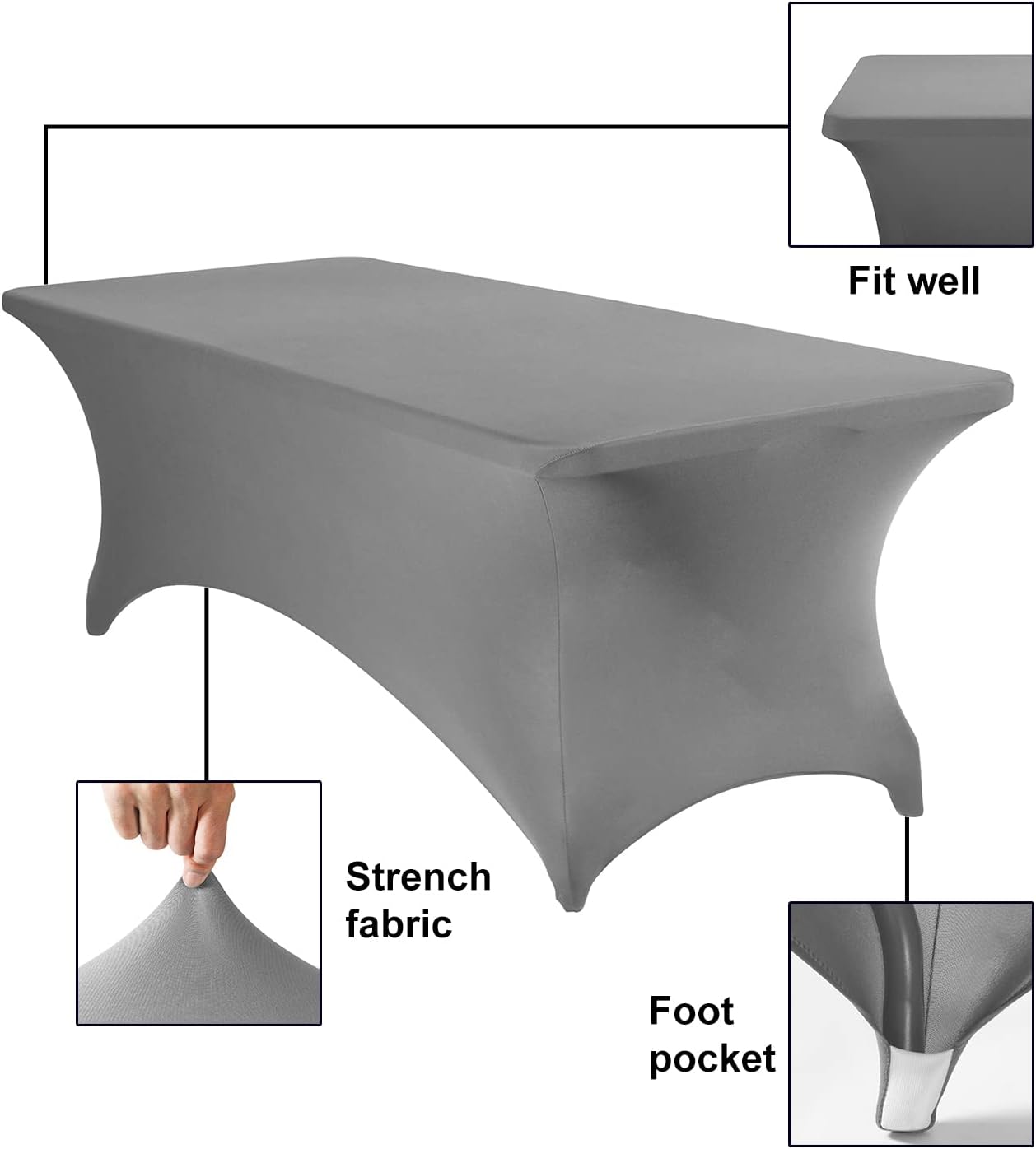 4Pack Spandex Waterproof Table Covers 8ft，Spandex 8ft Waterproof Table Cover for Party,Wedding, Banquet, and Events(Gary)
