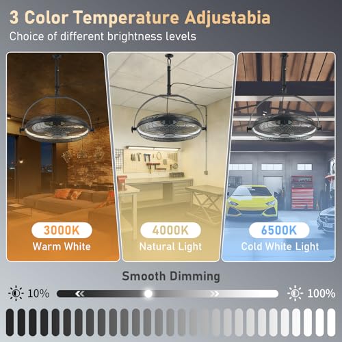 AHAWILL 22.8" Outdoor Hanging Ceiling Fan with Light - 360 Rotatable Fixed Angle,Plug-in,3CCT Dimmable,6 Speeds,Timer & Re...